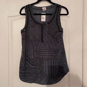 Cabi 3334 Navy Beaded Top Palm Print